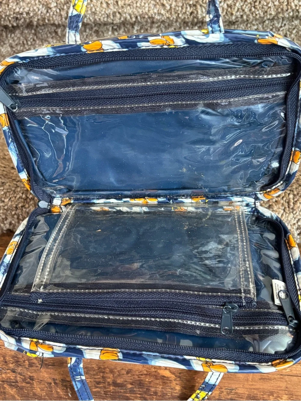 Tweety Bird Printed Handle Cosmetic Bag - Navy Yellow
